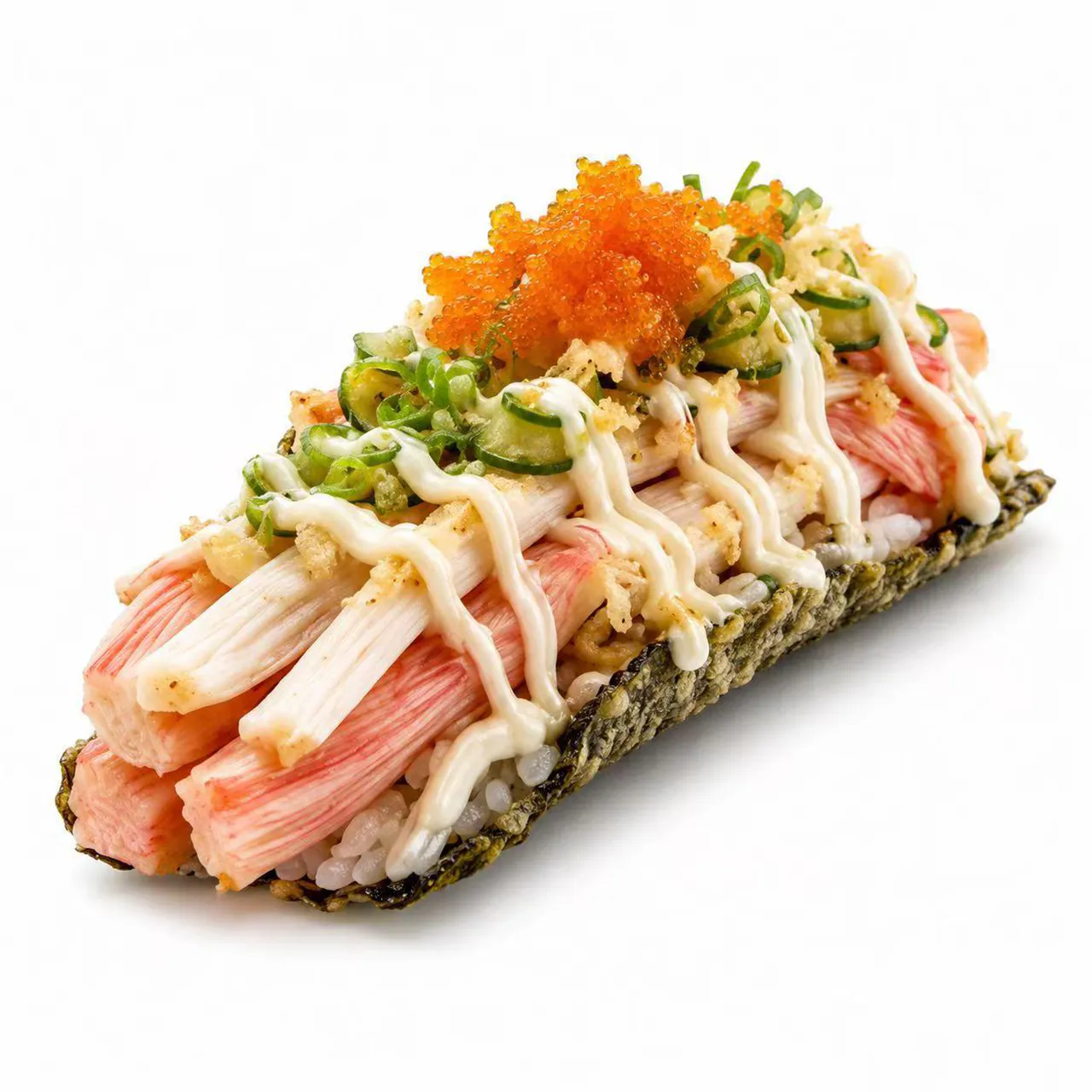 Crab Japanese hand taco with tobiko at On Lab，a Creative Cafe and Bistro in New York