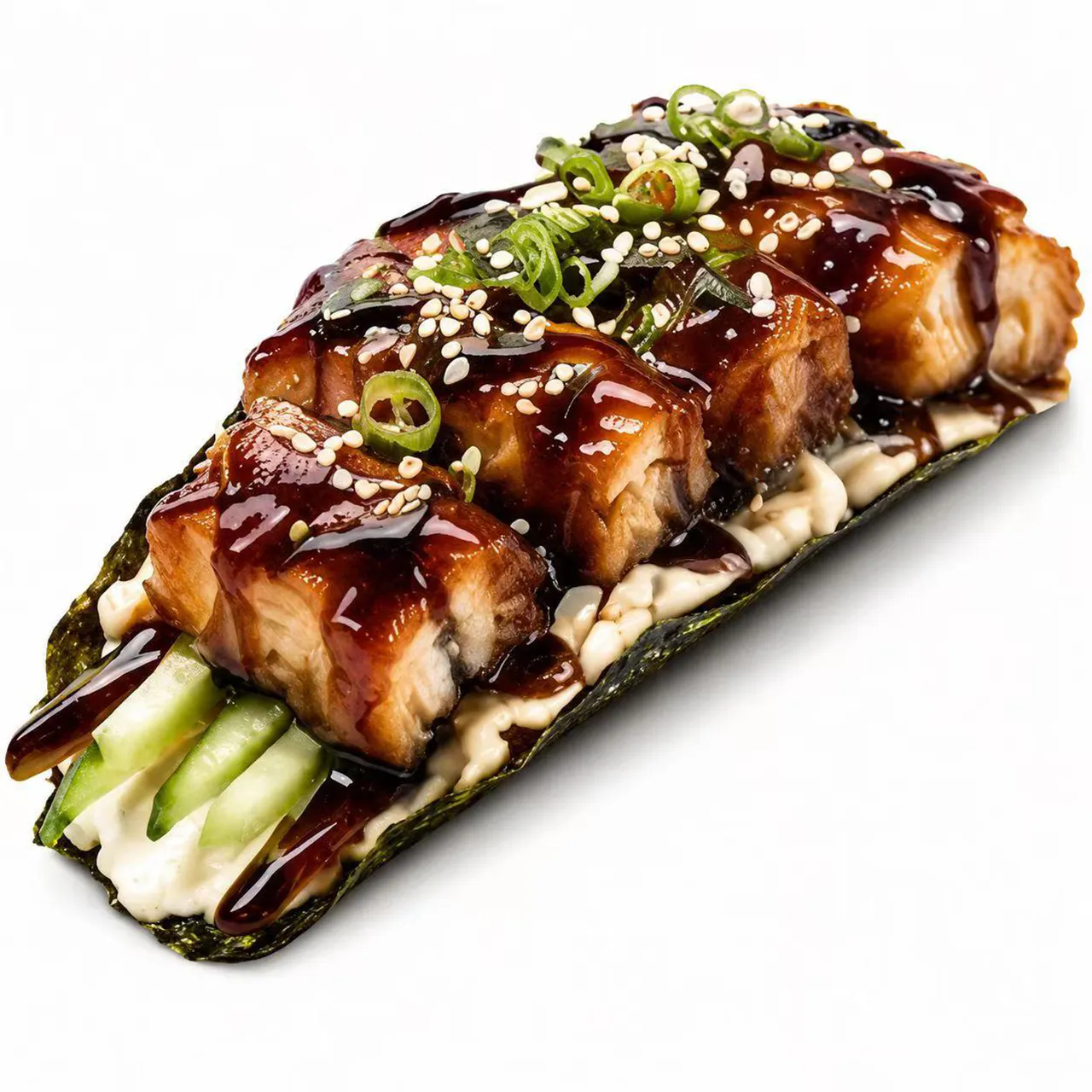 Glazed eel Japanese hand taco at On Lab，a Creative Cafe and Bistro in New York